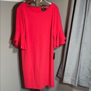 Ronni Nicole Hot Coral Ruffle Sleeve Dress NWT